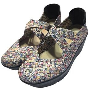 Bernie Mev Lulia Womens 38 Multi Color Woven Elastic Wedge Mary Jane Shoes